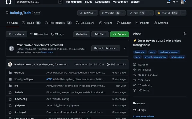Screenshot of the "Bolt" github repo
