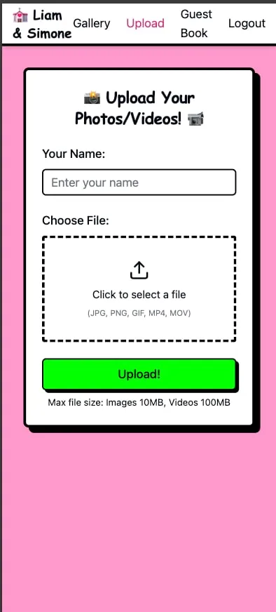 Screenshot of Liam and Simone Wedding Album